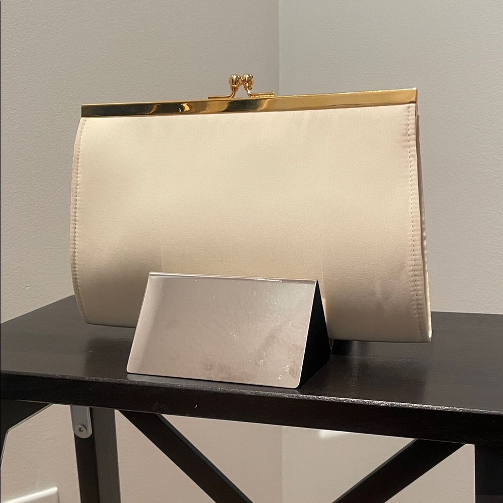 Elegant Cream Clutch with Gold Accents